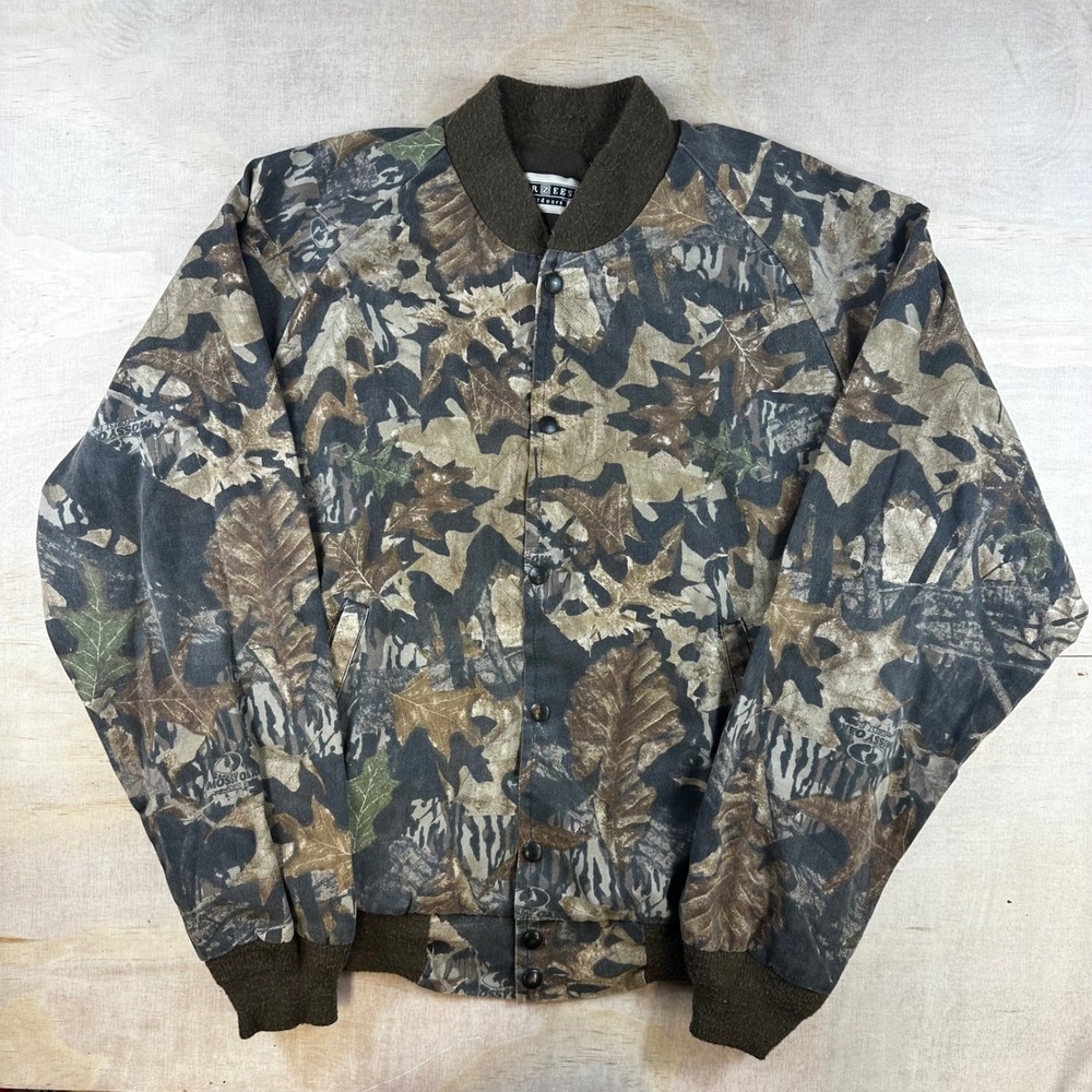 Vintage Jerzees Outdoors Mossy Oak Camo Bomber Jacket Mens XL Snap Front‎ 0035W